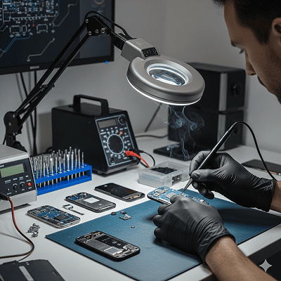 Técnico consertando celular